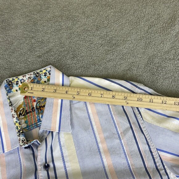 Robert Graham Men's Large Long Sleeve Striped Floral Flip Cuff Button Up Shirt - Picture 12 of 16